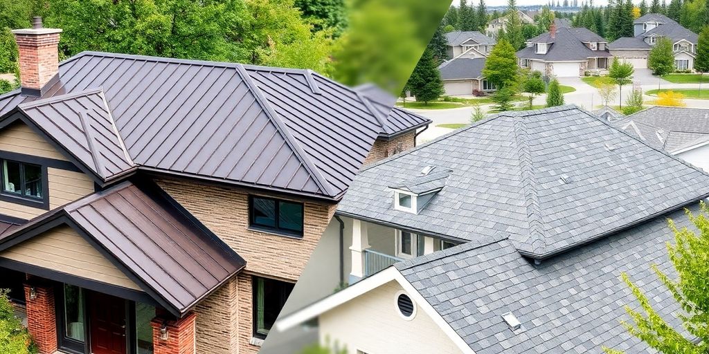 Metal and asphalt shingles on Canadian houses.