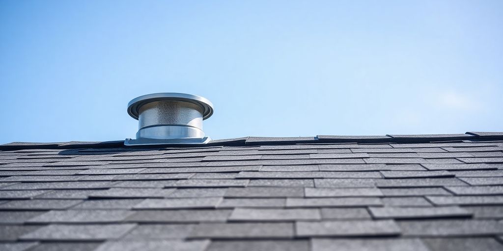 Roof vent cap for attic ventilation against clear blue sky